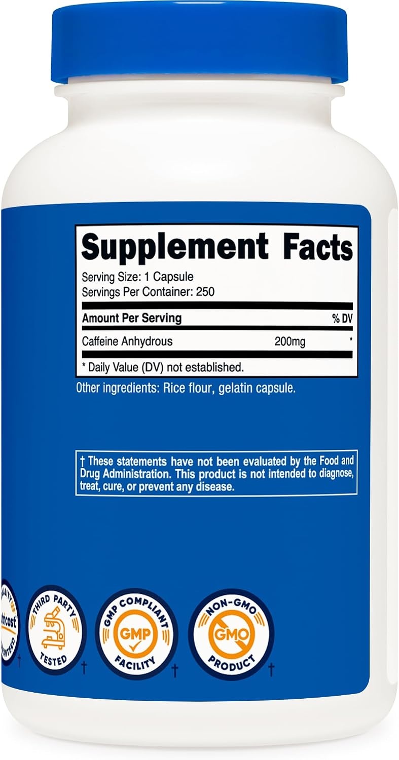 image:imageNutricost Caffeine Pills 200mg 120 Capsules Gluten Free NonGMO250 Count Pack of 1