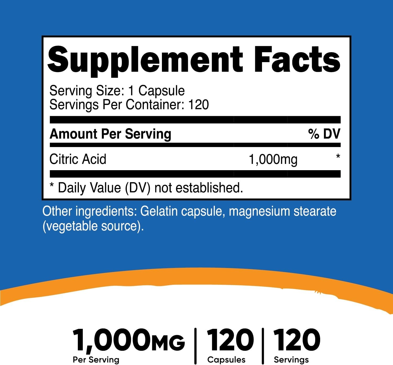 image:imageNutricost Citric Acid 1000mg 1 gram 240 Capsules Gluten Free NonGMO120 Count Pack of 1