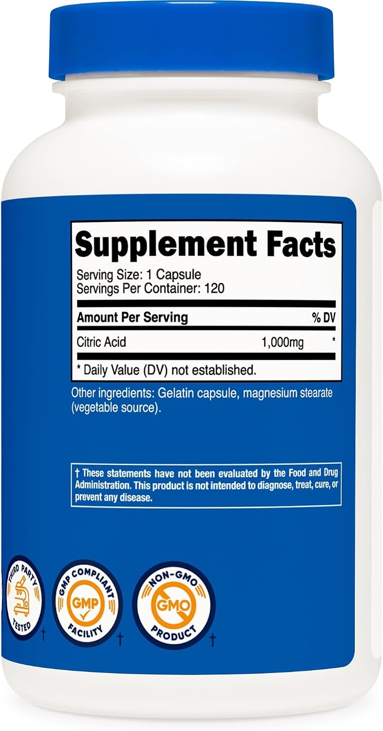 image:imageNutricost Citric Acid 1000mg 1 gram 240 Capsules Gluten Free NonGMO120 Count Pack of 1
