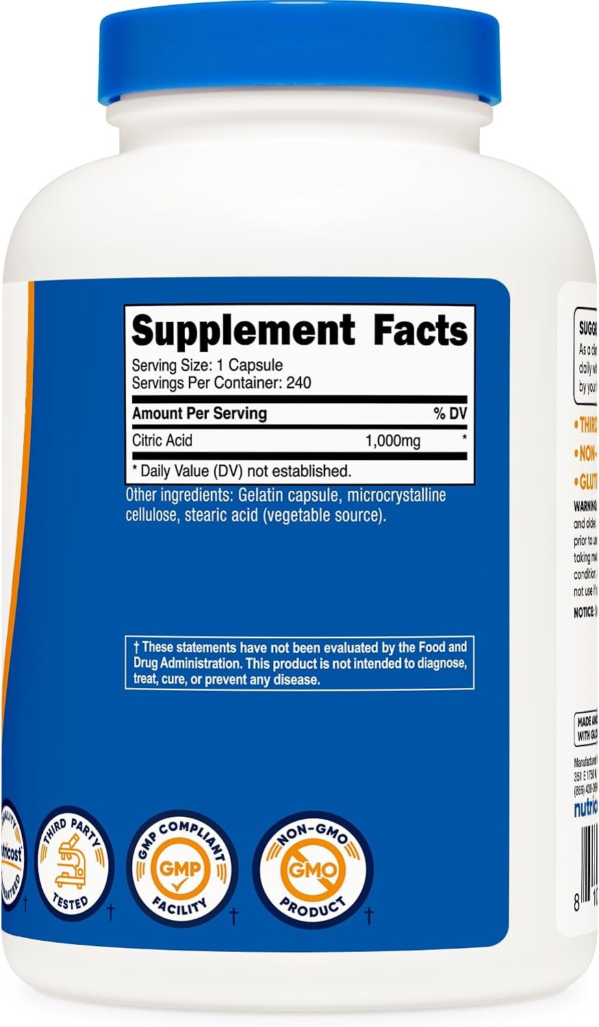 image:imageNutricost Citric Acid 1000mg 1 gram 240 Capsules Gluten Free NonGMO240 Count Pack of 1