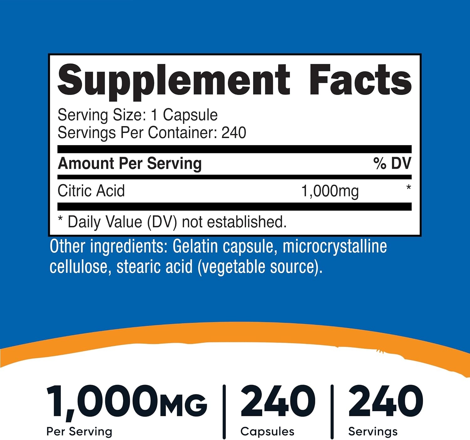 image:imageNutricost Citric Acid 1000mg 1 gram 240 Capsules Gluten Free NonGMO240 Count Pack of 1