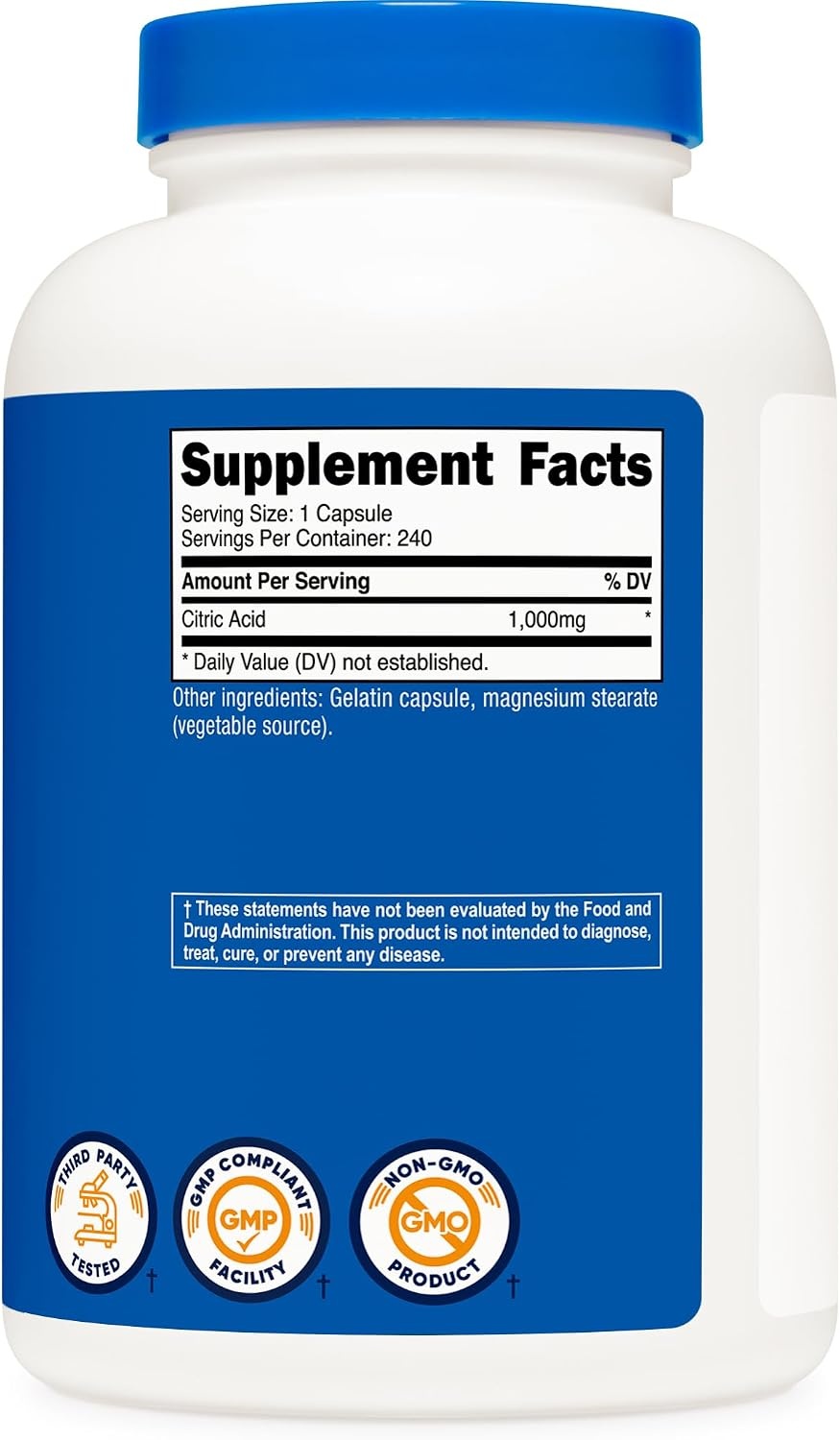 image:imageNutricost Citric Acid 1000mg 1 gram 240 Capsules Gluten Free NonGMO240 Count Pack of 2
