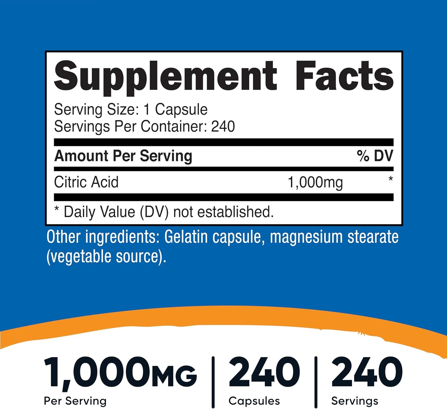 image:imageNutricost Citric Acid 1000mg 1 gram 240 Capsules Gluten Free NonGMO240 Count Pack of 2