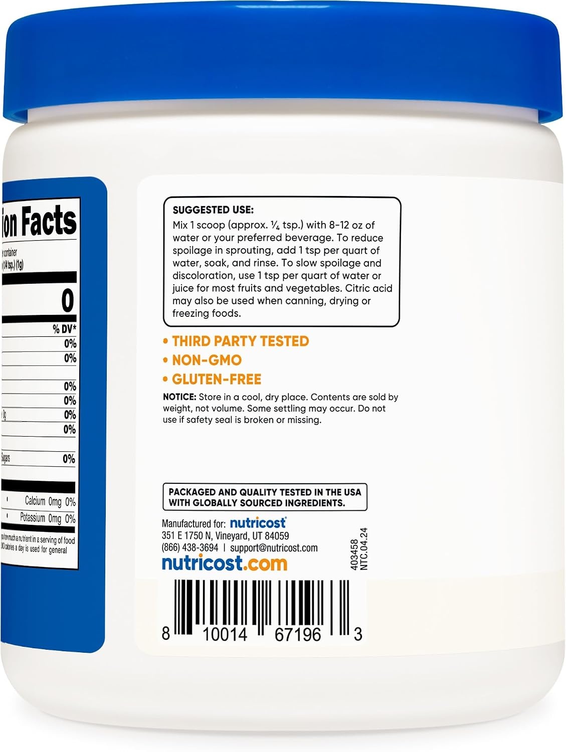 image:imageNutricost Citric Acid Powder 1LB 1G Per Serving162 Ounce Pack of 1