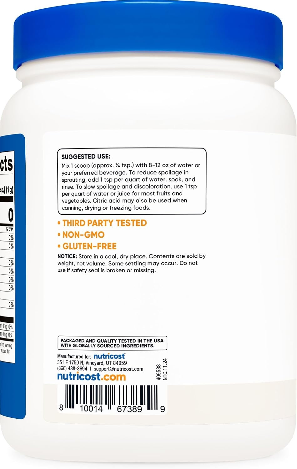 image:imageNutricost Citric Acid Powder 1LB 1G Per Serving2 Pound Pack of 1