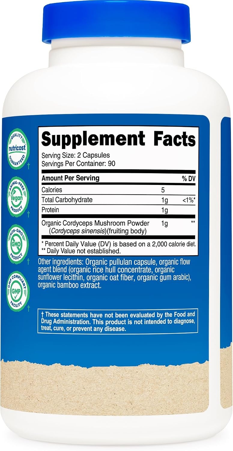 image:imageNutricost Cordyceps Mushroom 1100mg 90 Capsules GlutenFree 45 Servings180 Count Pack of 1