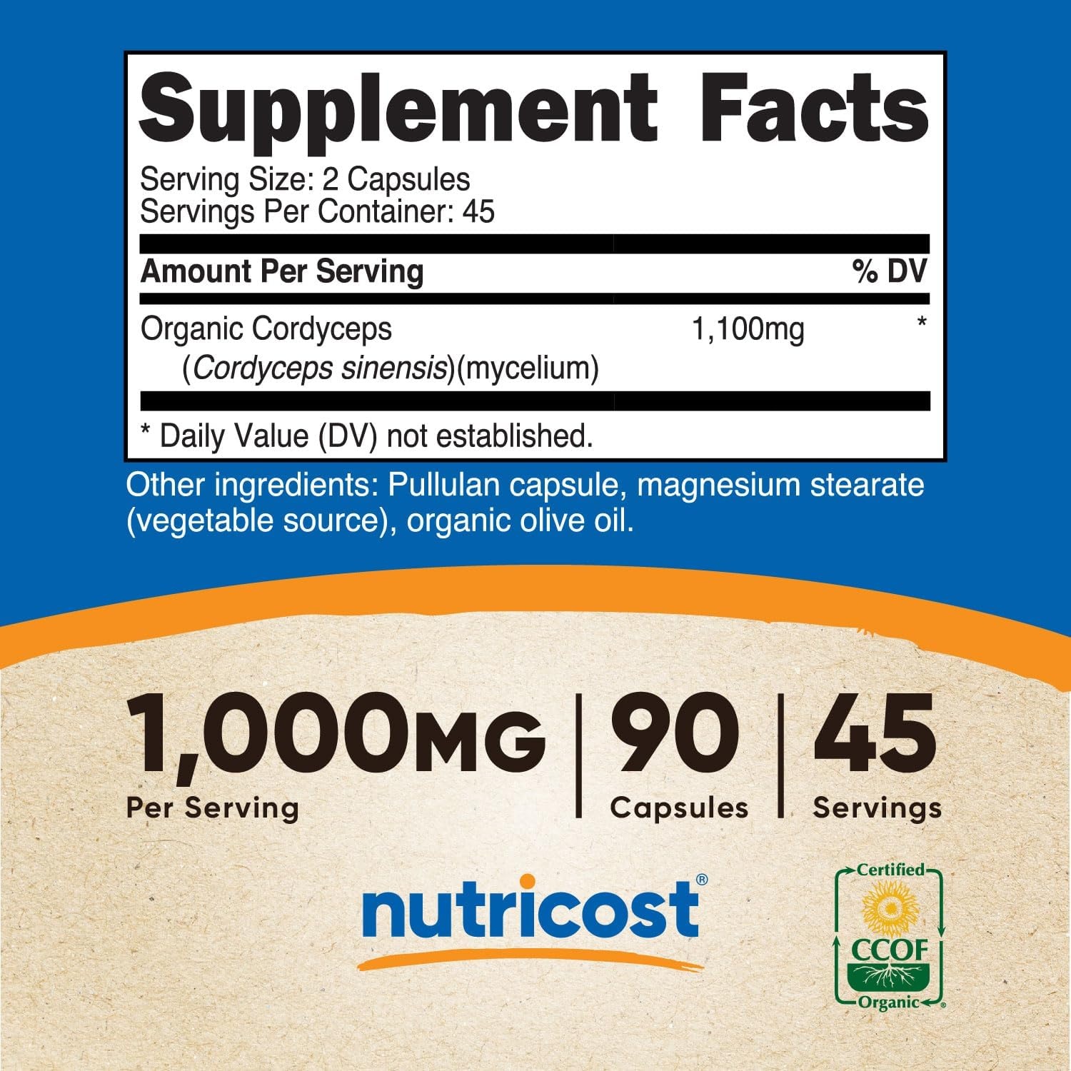 image:imageNutricost Cordyceps Mushroom 1100mg 90 Capsules GlutenFree 45 Servings90 Count Pack of 1
