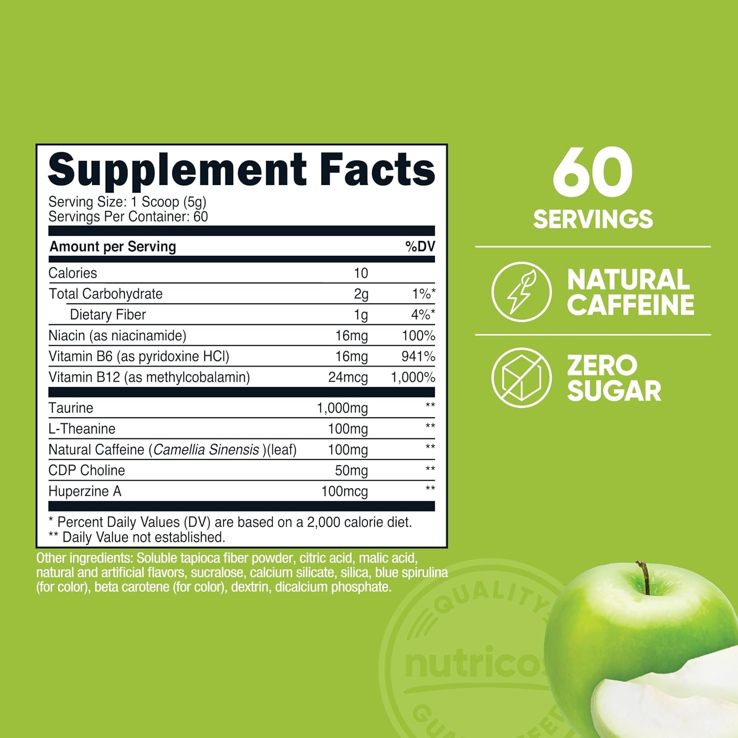 image:imageNutricost Energy Complex Green Apple 60 Servings Clean Energy Powder