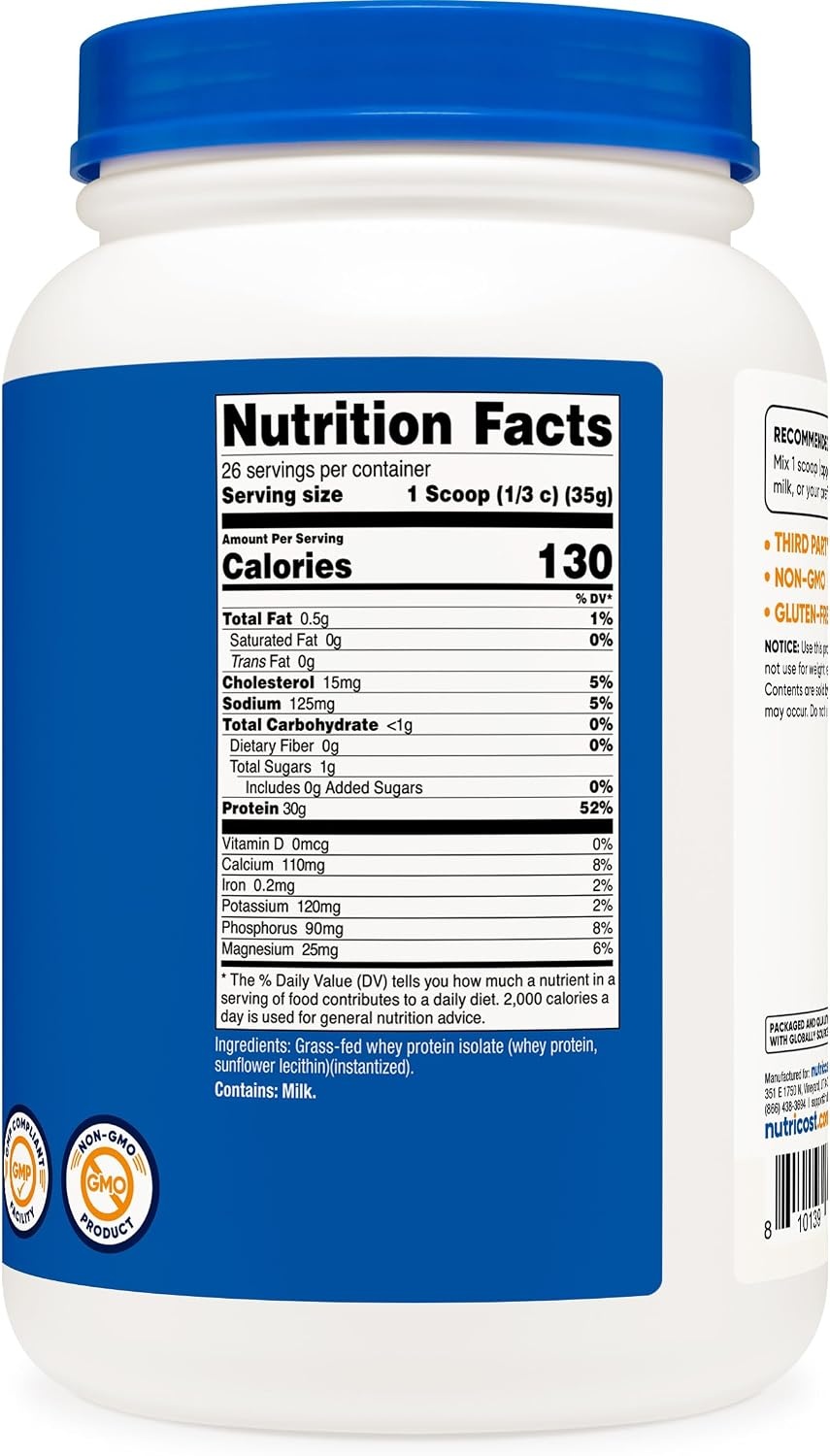 image:imageNutricost GrassFed Whey Protein Isolate Vanilla 5LBSUnflavored