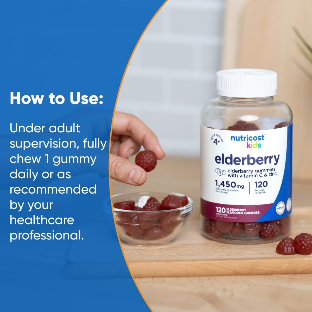 image:imageNutricost Kids Elderberry Gummies 50mg with Zinc amp Vitamin C 120 Gummies1 Count Pack of 120
