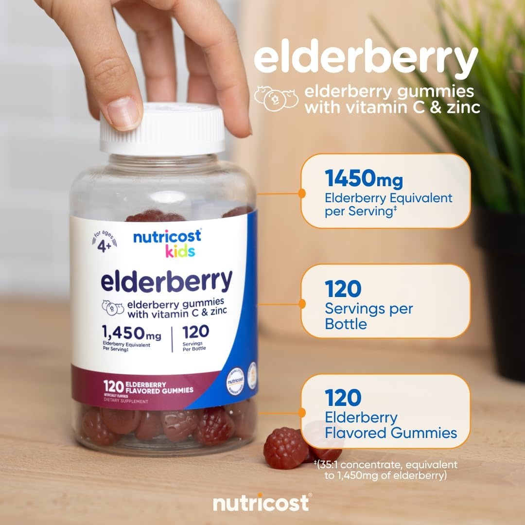image:imageNutricost Kids Elderberry Gummies 50mg with Zinc amp Vitamin C 120 Gummies1 Count Pack of 120