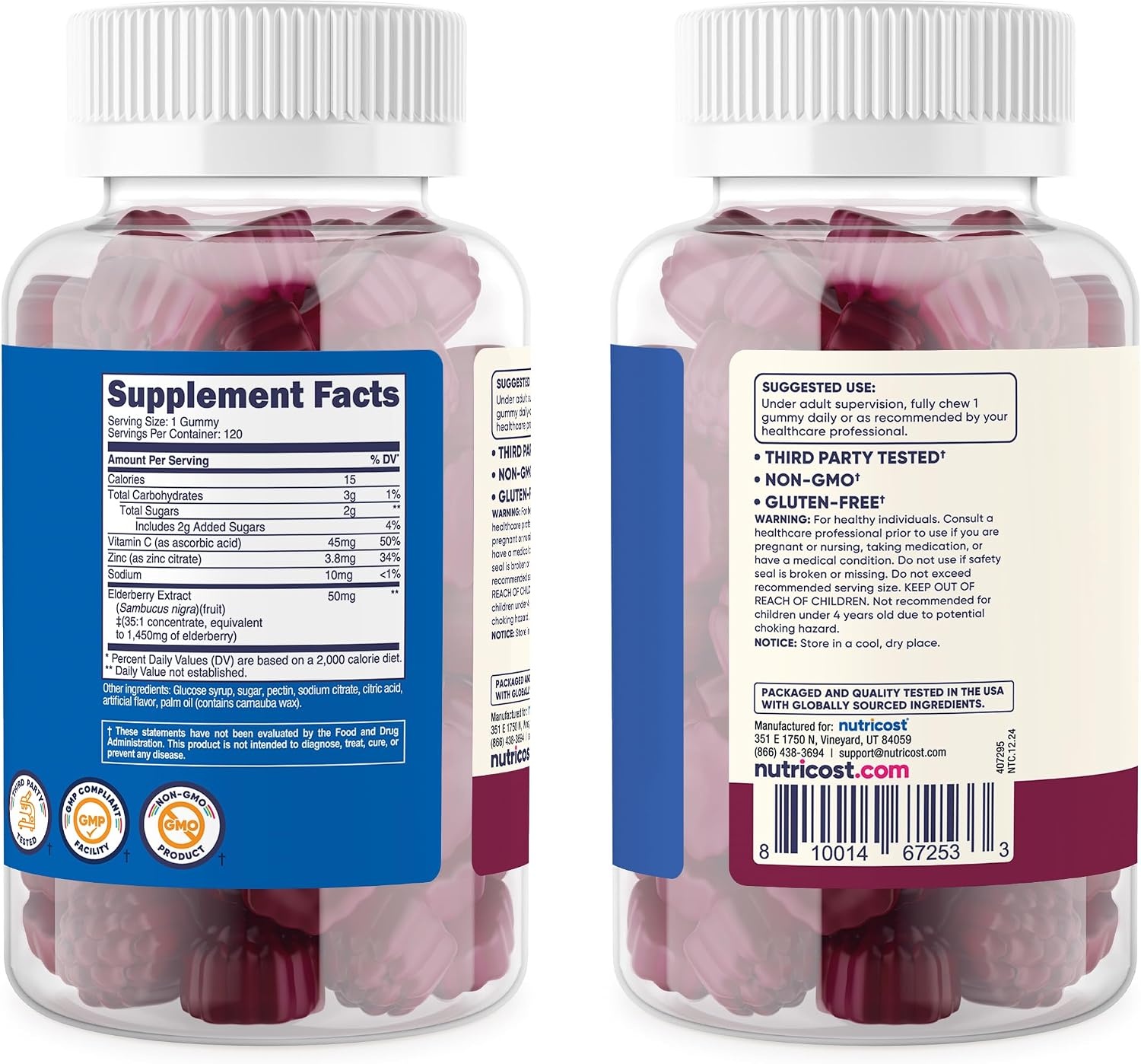 image:imageNutricost Kids Elderberry Gummies 50mg with Zinc amp Vitamin C 120 Gummies1 Count Pack of 120
