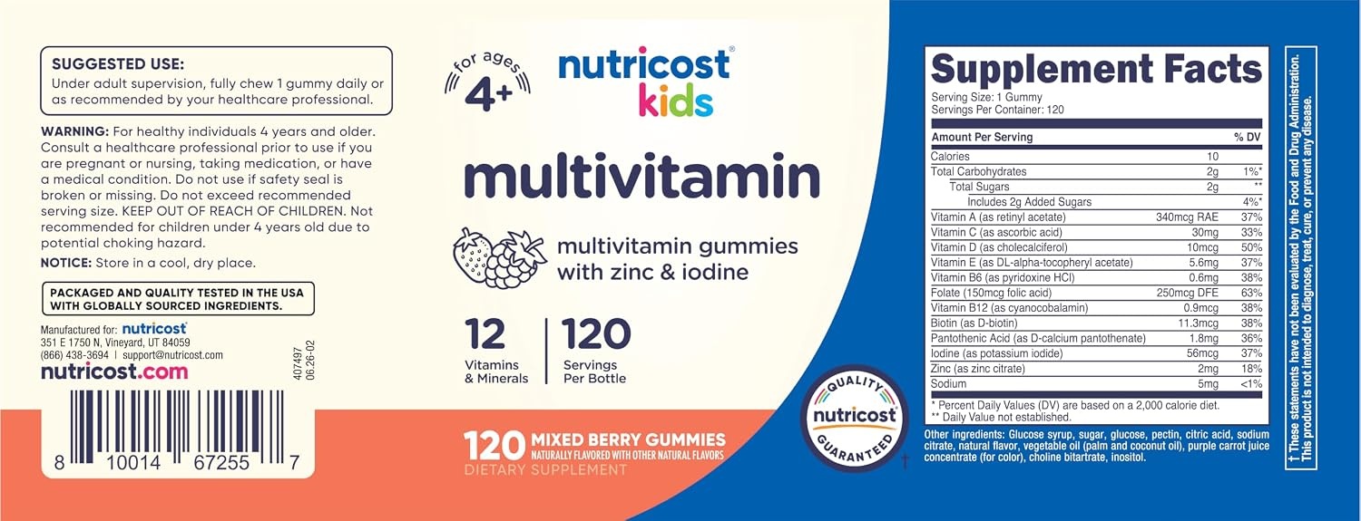 image:imageNutricost Kids Multivitamin Gummies Mixed Berry 120 Servings Gluten Free