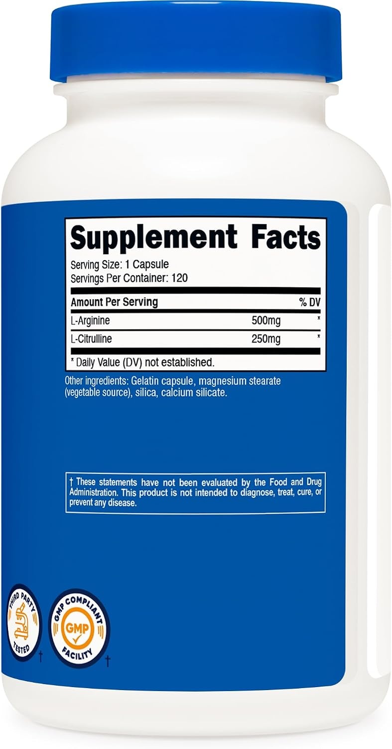 image:imageNutricost LArginine LCitrulline Complex 750mg 240 Capsules NonGMO120 Count Pack of 1