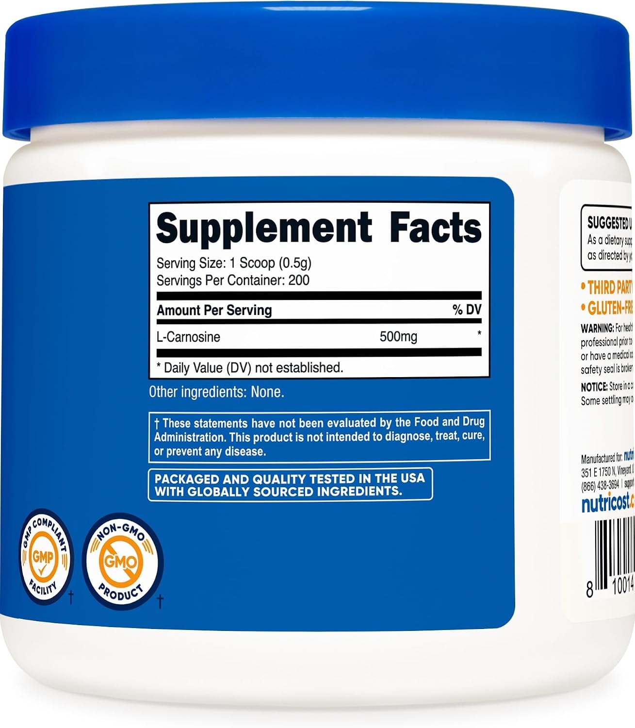 image:imageNutricost LCarnosine Powder 100 Grams 200 Servings NonGMO35 Ounce Pack of 1