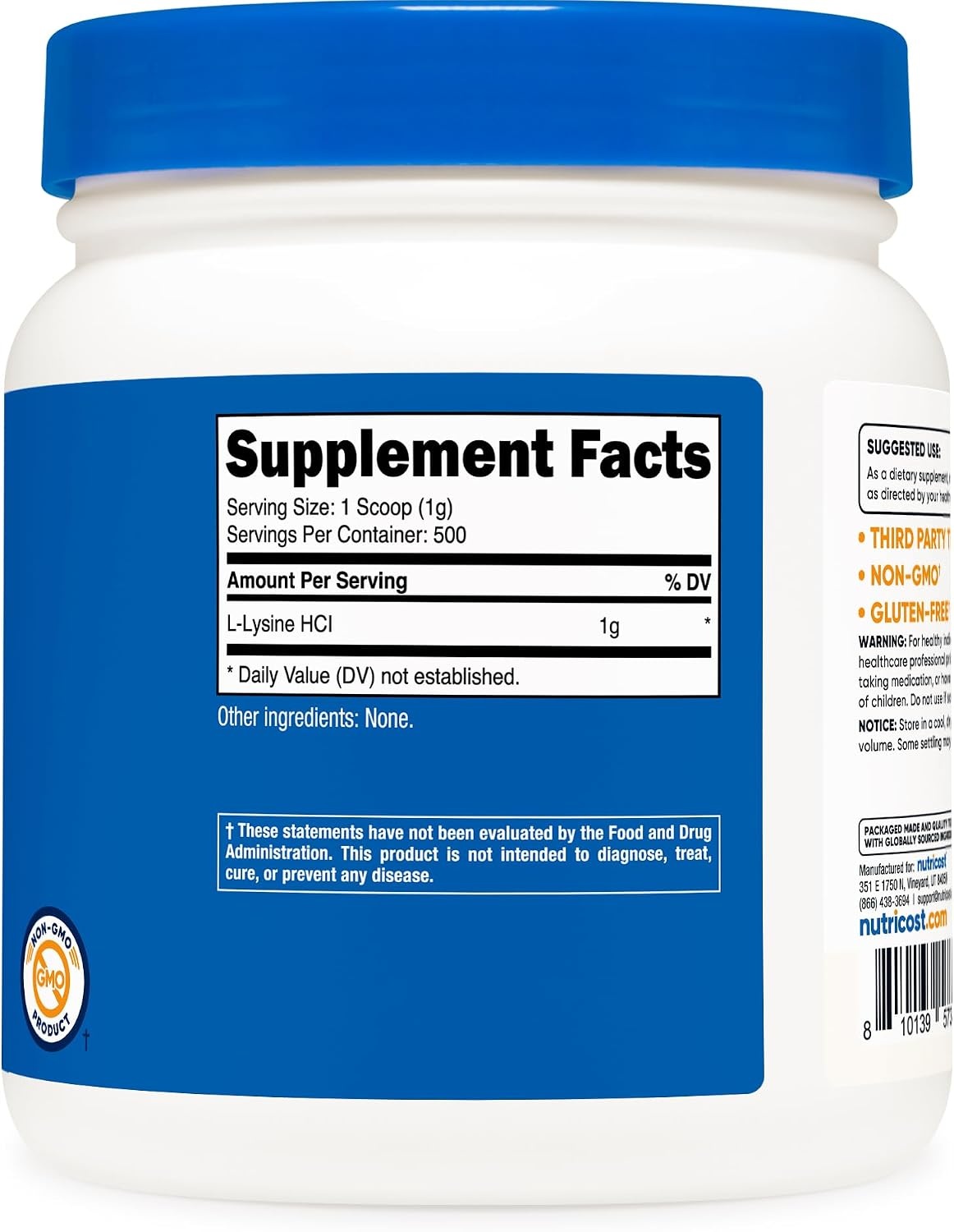image:imageNutricost LLysine Powder 500 Grams Pure LLysine NonGMO Gluten Free112 Pound Pack of 1