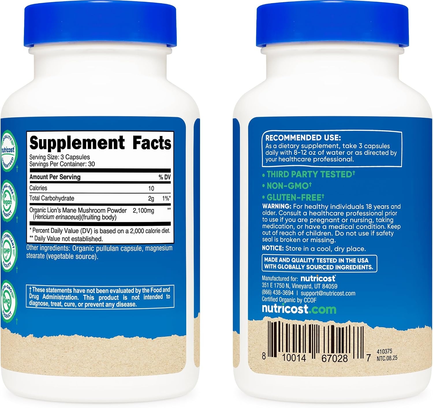 image:imageNutricost Lions Mane Mushroom Capsules 2100mg 90 Capsules 30 Servings90 Count Pack of 1