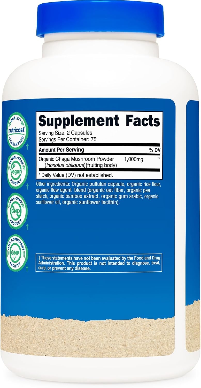 image:imageNutricost Organic Chaga Mushroom 1000mg 150 Capsules Gluten Free