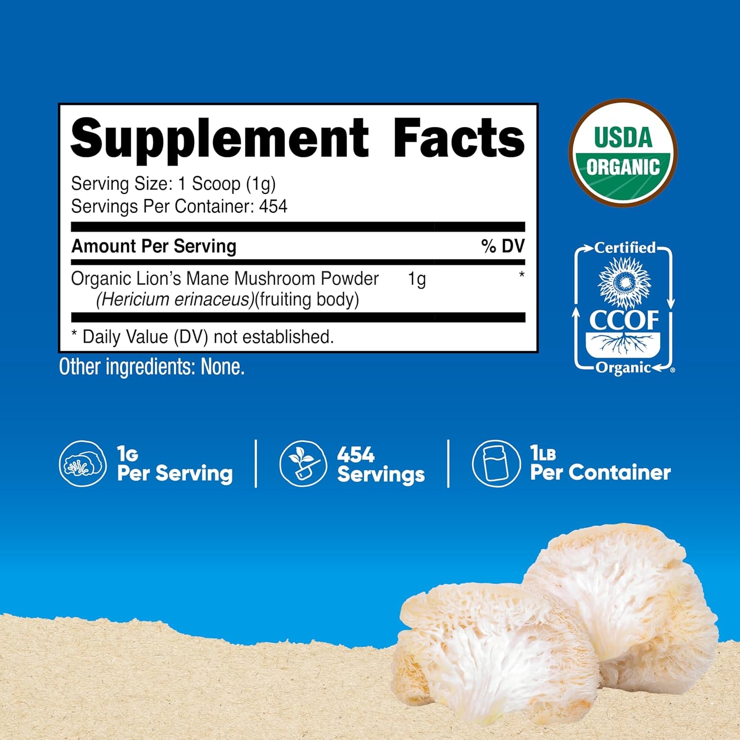 image:imageNutricost Organic Lions Mane Mushroom Powder 4oz Certified USDA Organic1601 Ounce Pack of 1