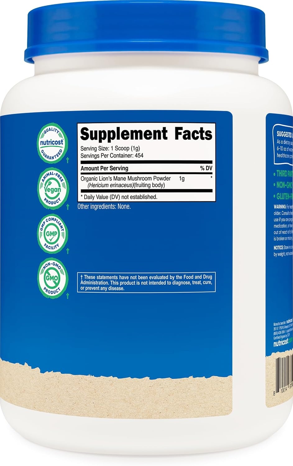image:imageNutricost Organic Lions Mane Mushroom Powder 4oz Certified USDA Organic1601 Ounce Pack of 1
