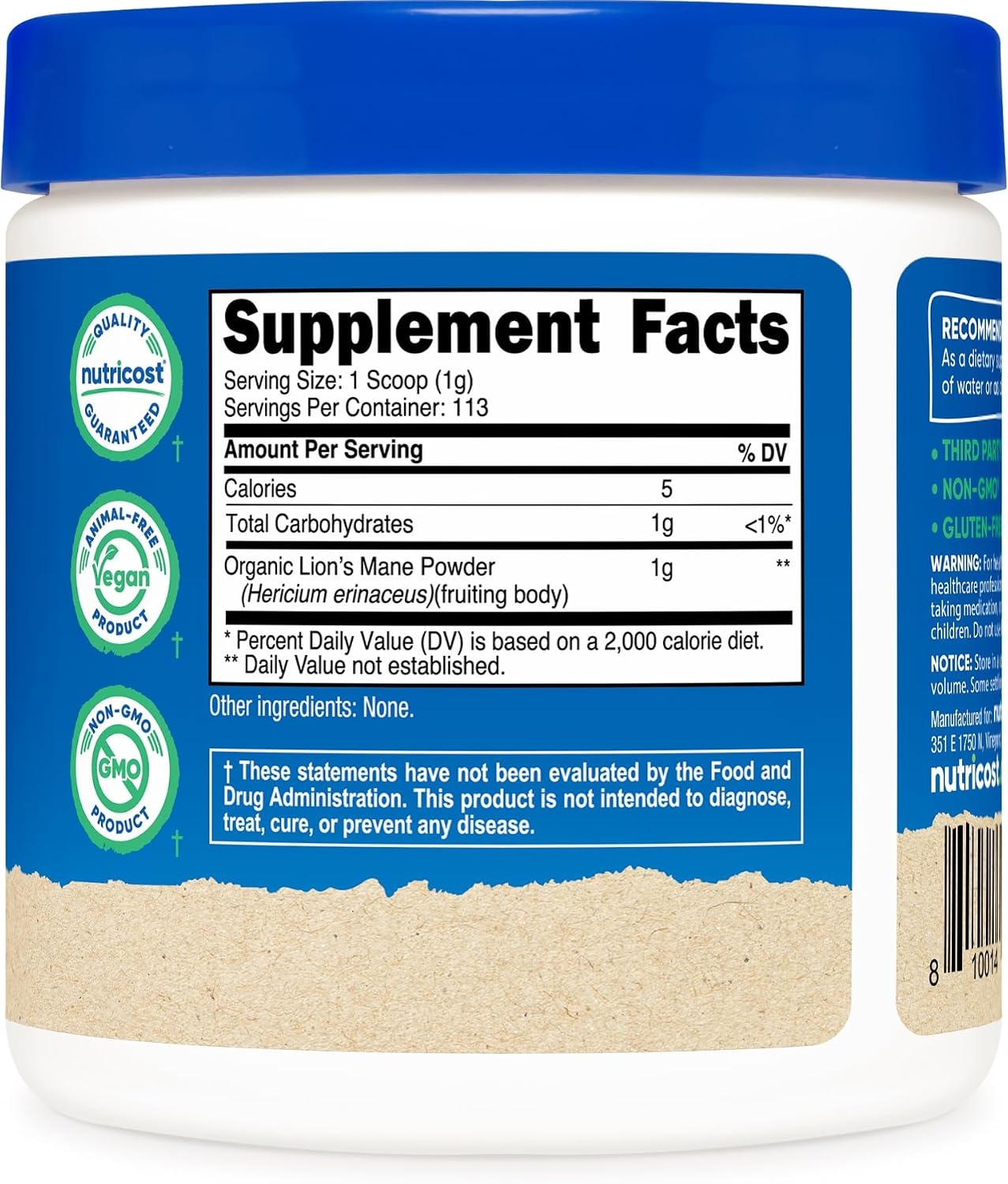 image:imageNutricost Organic Lions Mane Mushroom Powder 4oz Certified USDA Organic4 Ounce Pack of 1