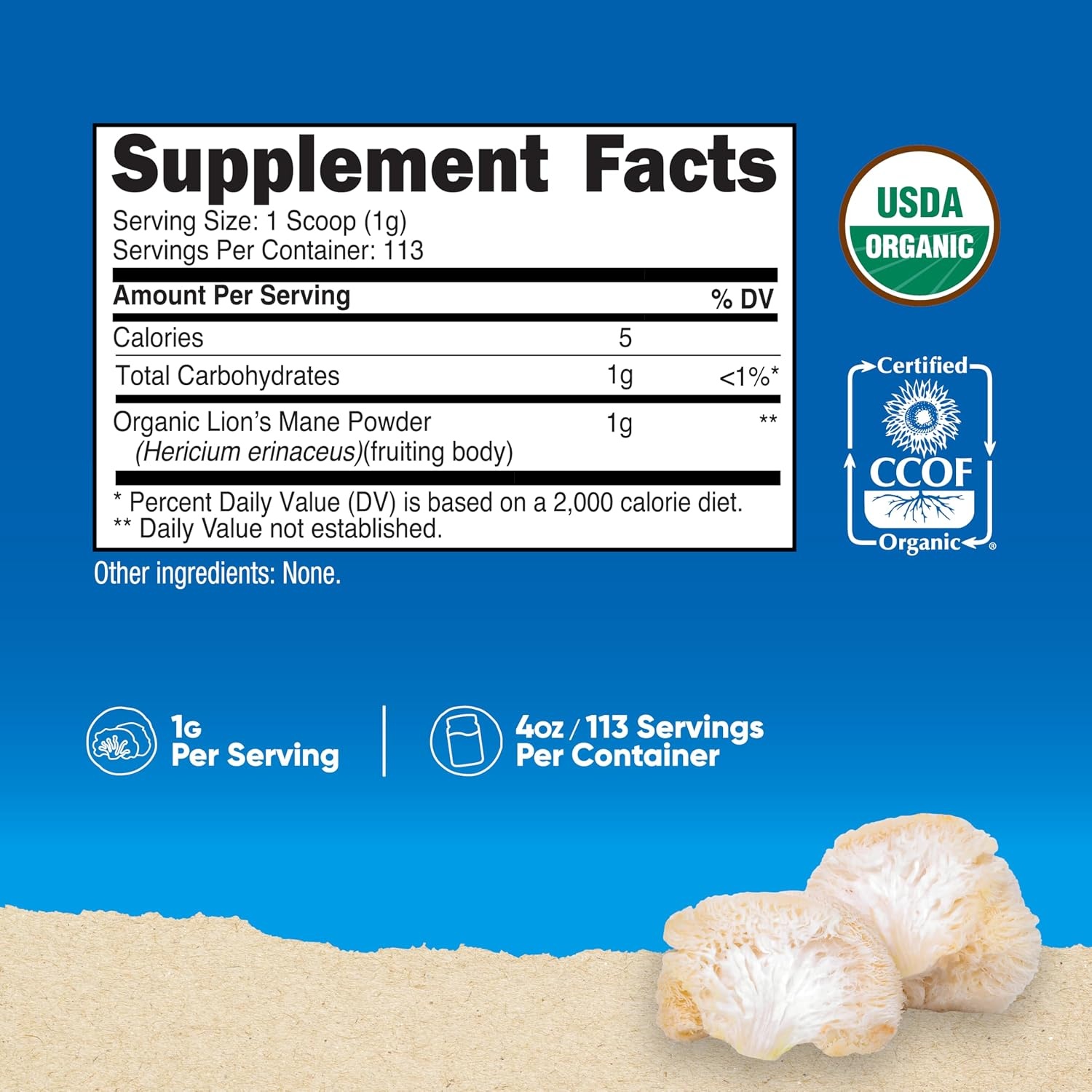 image:imageNutricost Organic Lions Mane Mushroom Powder 4oz Certified USDA Organic4 Ounce Pack of 1