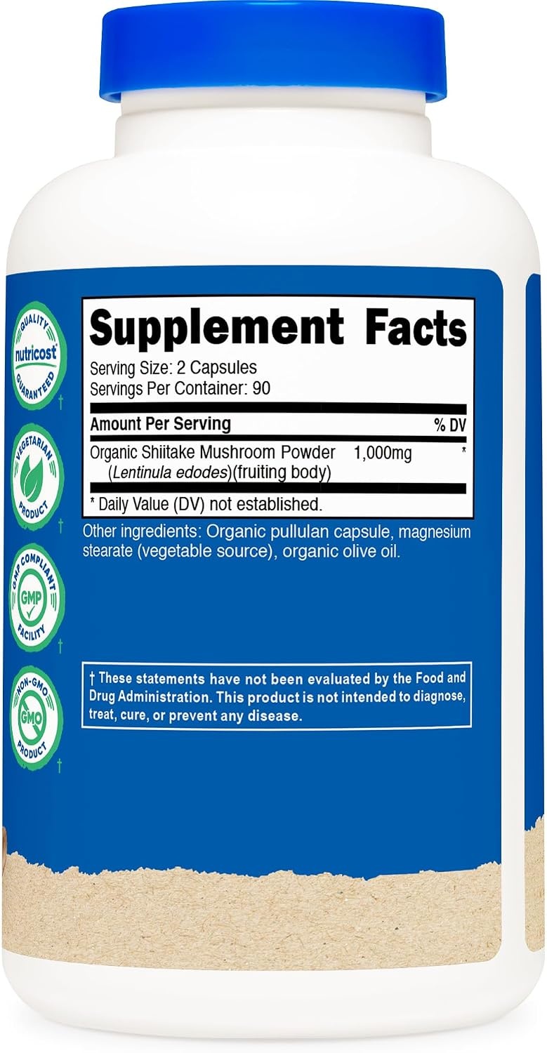 image:imageNutricost Organic Shiitake Mushroom 1000mg 180 Capsules CCOF Certified