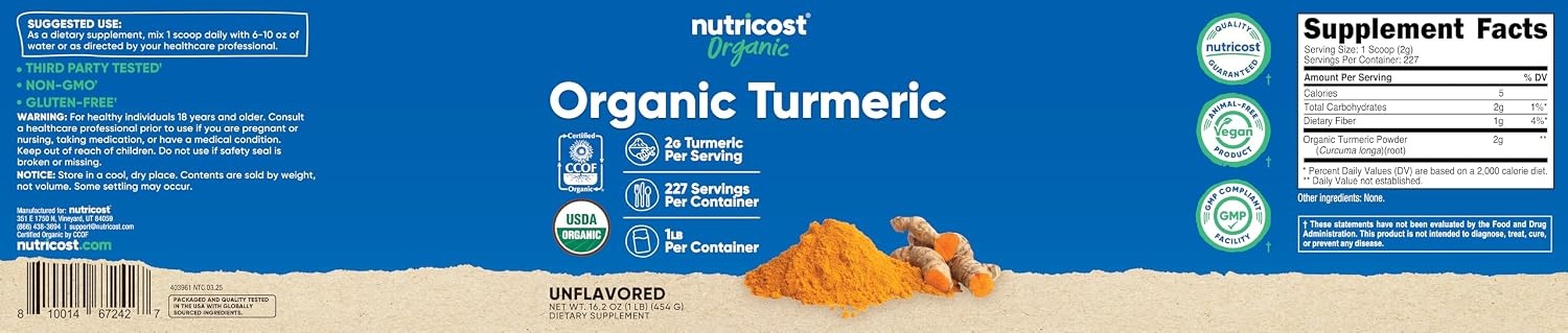 image:imageNutricost Organic Turmeric Root Powder 1 LB 16oz Certified USDA Organic1 Pound Pack of 1