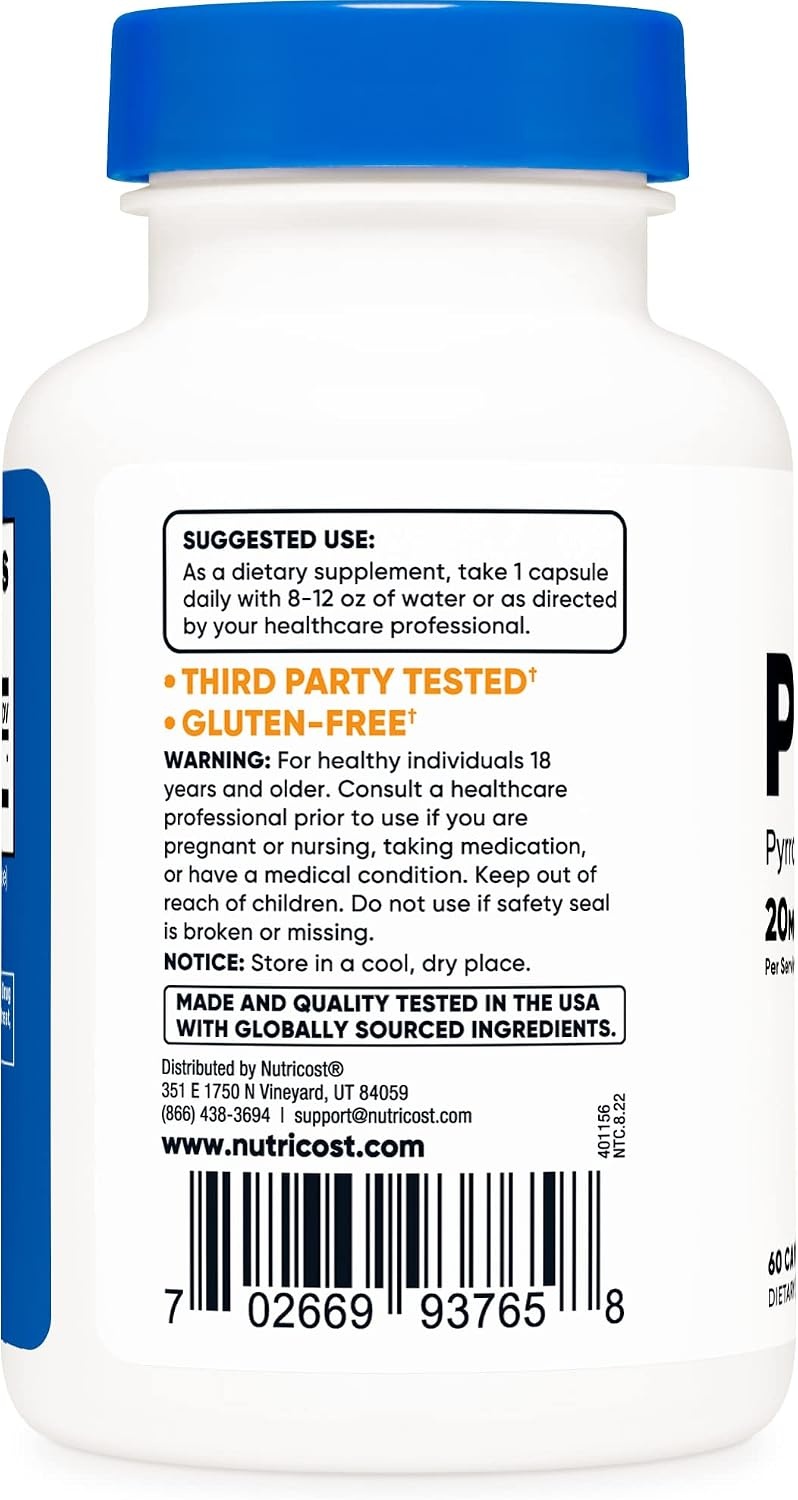 image:imageNutricost PQQ Pyrroloquinoline Quinone 20mg 30 Capsules Vegetarian Capsules NonGMO Gluten Free1 Count Pack of 120