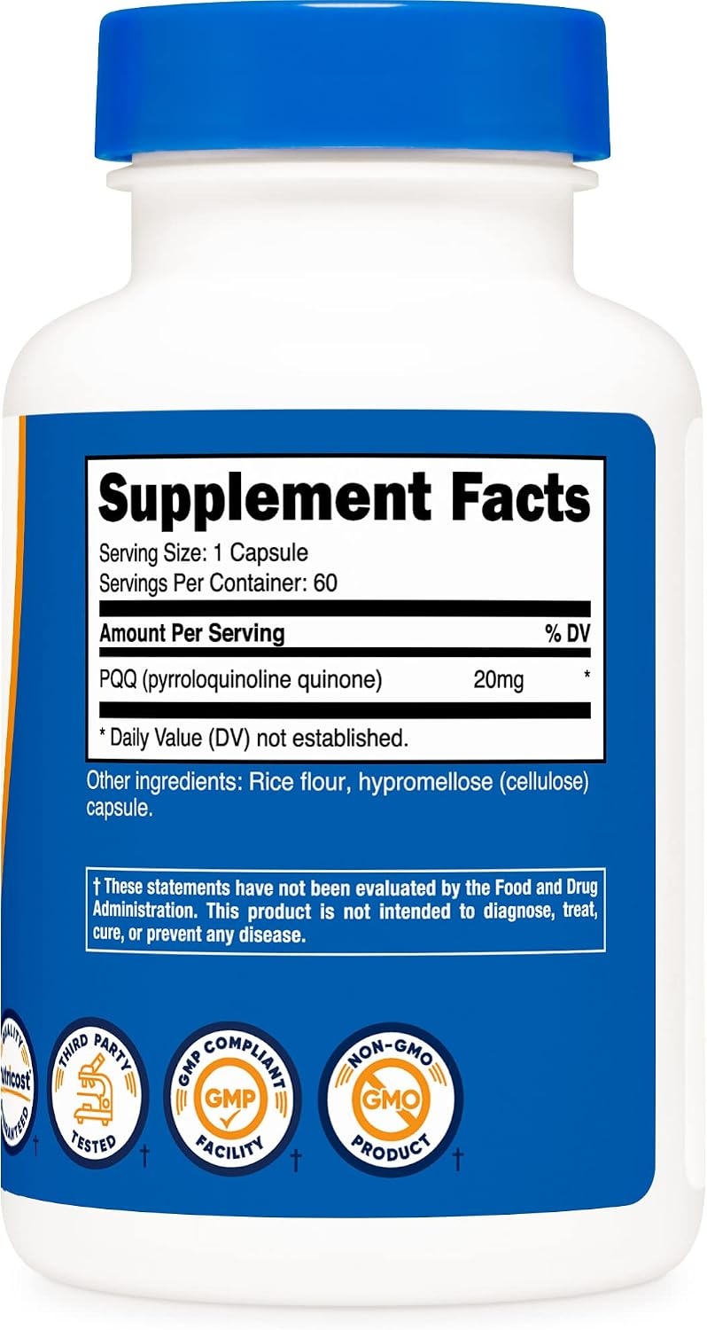 image:imageNutricost PQQ Pyrroloquinoline Quinone 20mg 30 Capsules Vegetarian Capsules NonGMO Gluten Free1 Count Pack of 120