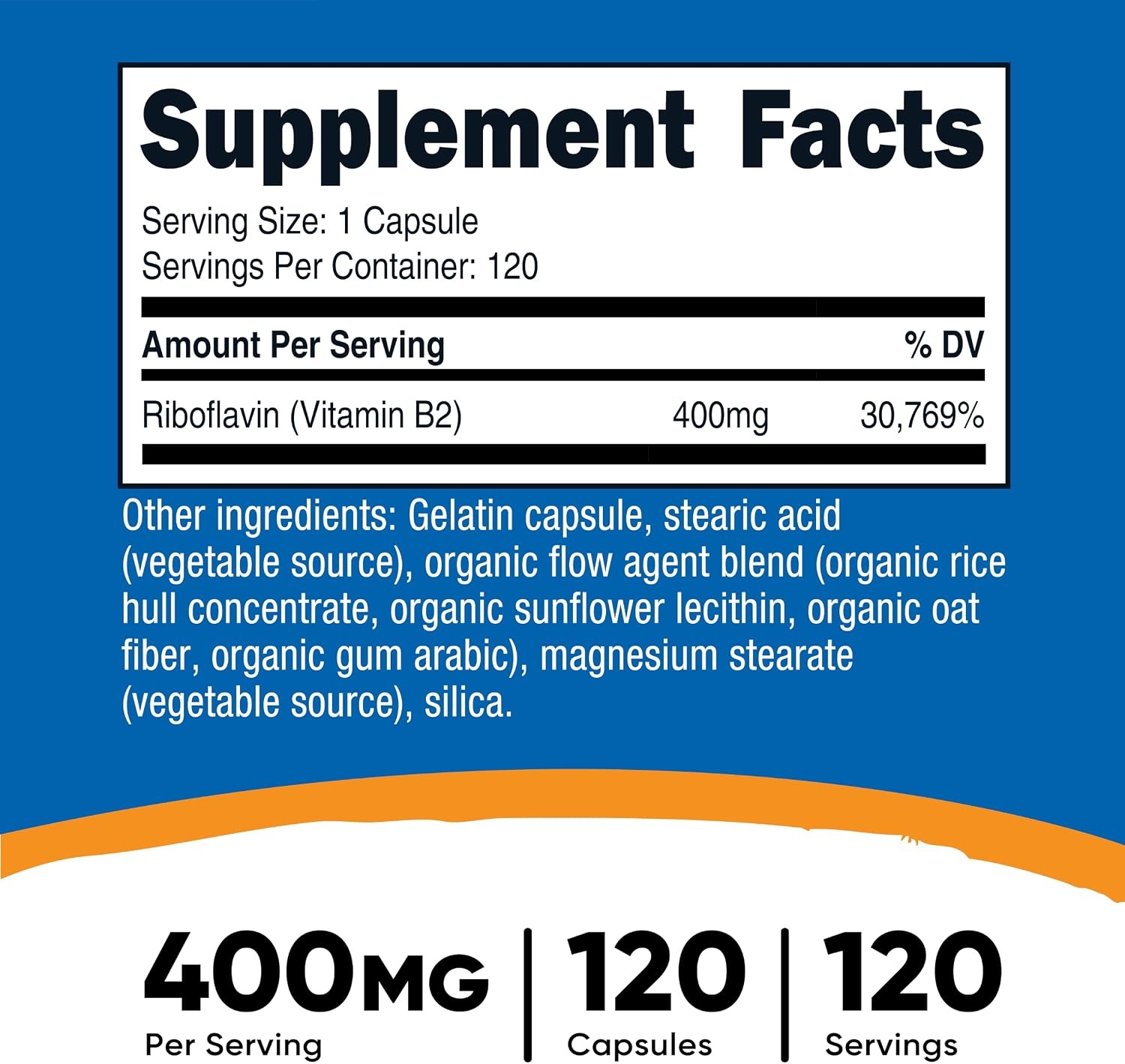 image:imageNutricost Vitamin B2 Riboflavin 400mg 120 Capsules Gluten Free120 Count Pack of 1