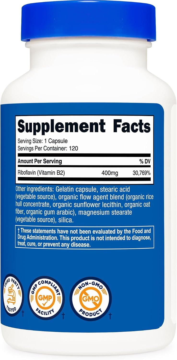 image:imageNutricost Vitamin B2 Riboflavin 400mg 120 Capsules Gluten Free120 Count Pack of 1