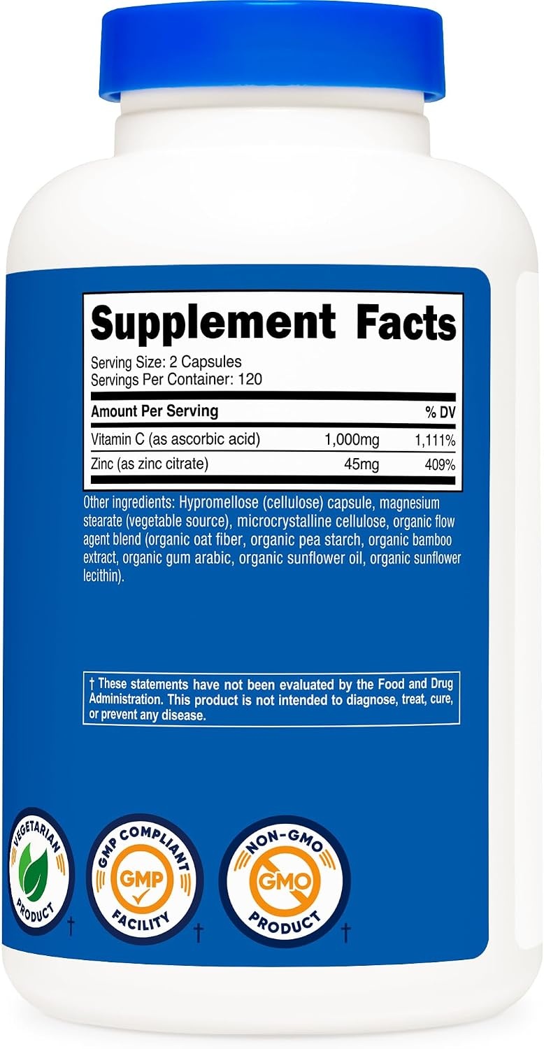 image:imageNutricost Vitamin C with Zinc Capsules 120 Servings Gluten Free GMOFree120 Count Pack of 2