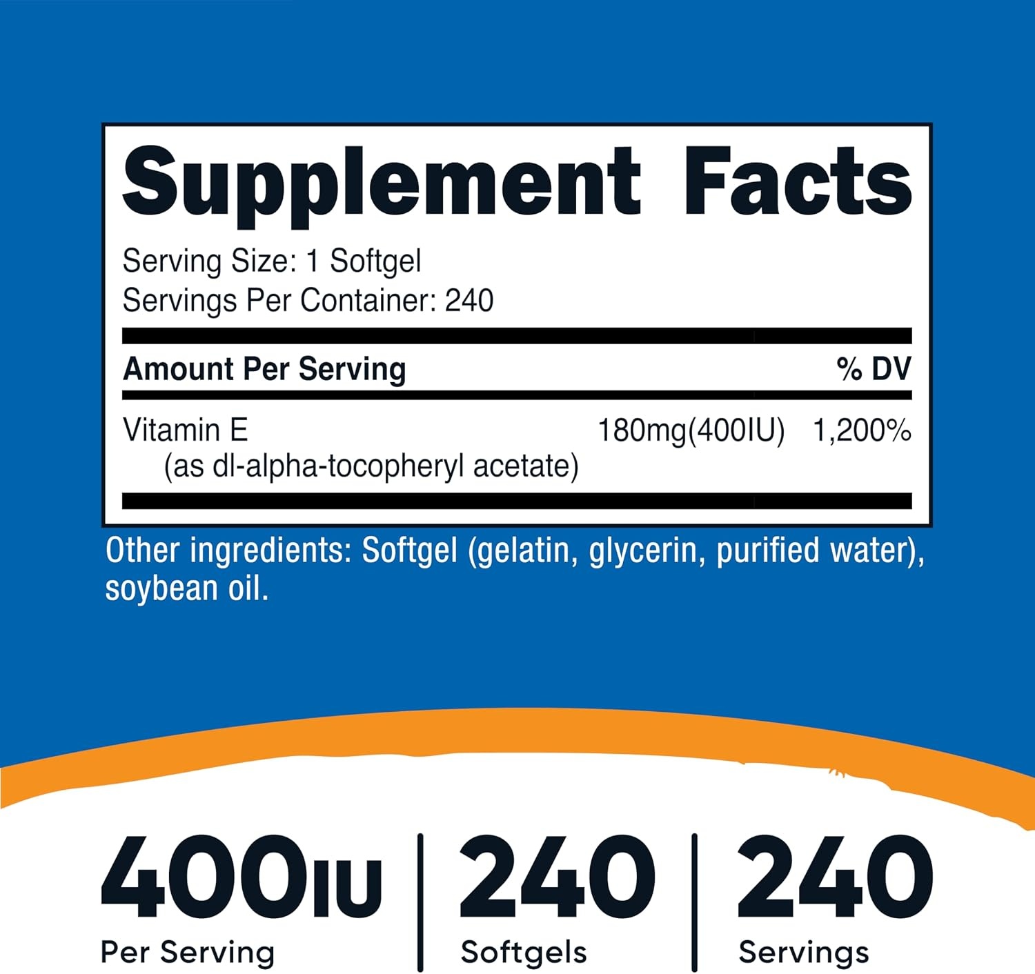 image:imageNutricost Vitamin E 400 IU 240 Softgel Capsules Gluten Free NonGMO240 Count Pack of 1