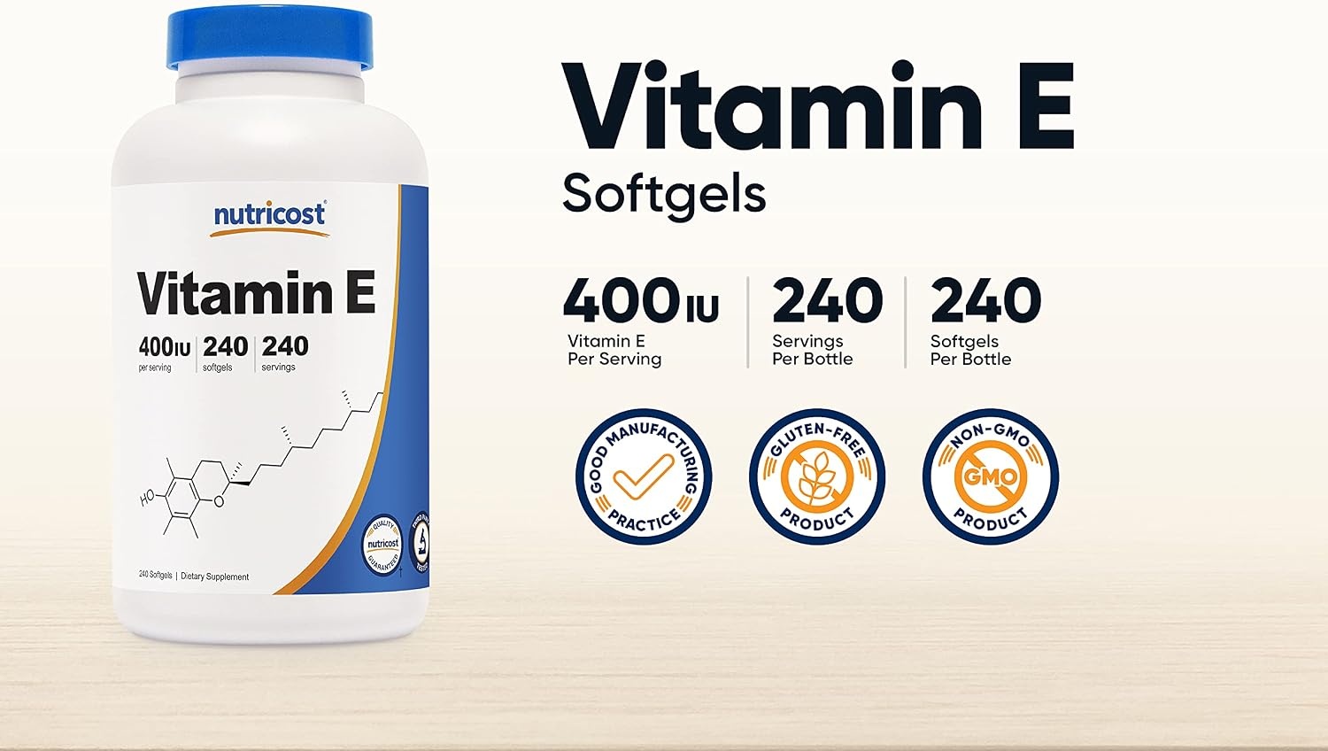 image:imageNutricost Vitamin E 400 IU 240 Softgel Capsules Gluten Free NonGMO240 Count Pack of 3